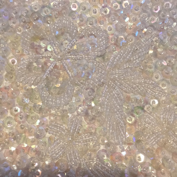 Vintage white Beaded fold-Over bag 8x8 almost Mint 2 Szs Unfolds for larger bag - Picture 6 of 6